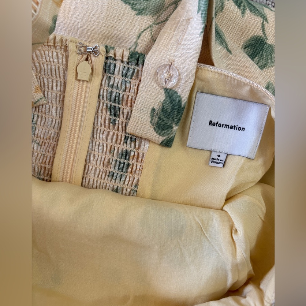 NEW Reformation Everett Linen Midi Dress Radiance Yellow Floral | US 4 UK 8 - Picture 10 of 16